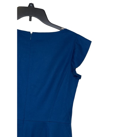 Talbots Women Sheath Dress Italian Flannel Wool Flutter Sleeve Minimalist Blue 8 - Picture 8 of 10